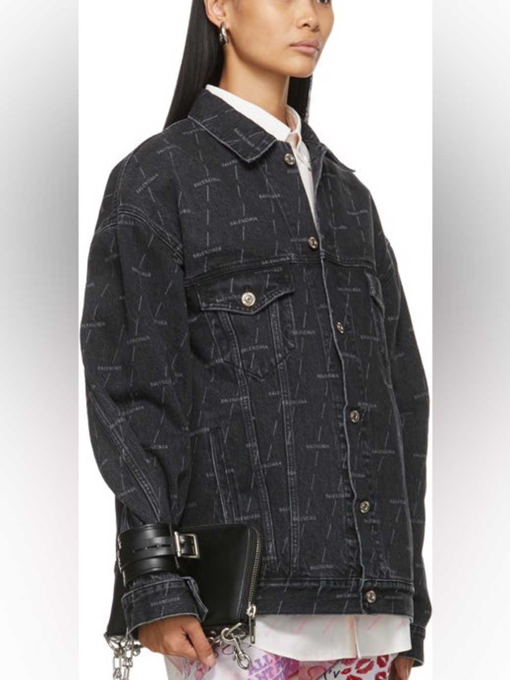 Balenciaga Black Logo-Print Oversized Denim Jacket 100% Authentic